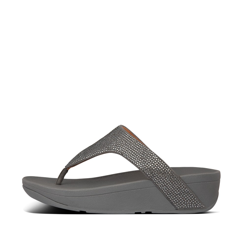 Fitflop Womens Sandals - Lottie Shimmercrystal Toe-post - Dark Grey - 615-FRILDO